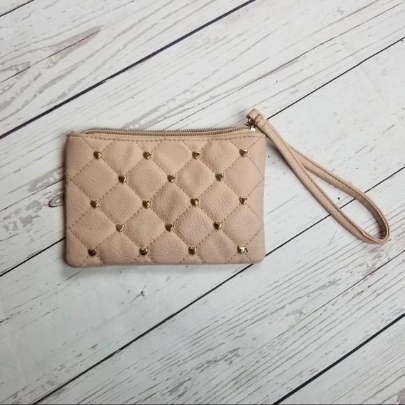 Handbags - 𝅺BLUSH pink Gold Hearts Wristlet